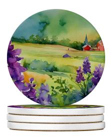 New Jersey Violet in Watercolor Large Sandstone Coasters Pack of 4 Absorbent Round Coasters Decor Gifts for Men or Women, 4 in, Multicolor (Default: Default)