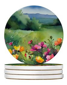 North Dakota Wild Prairie Roses in Watercolor Large Sandstone Coasters Pack of 4 Absorbent Round Coasters Decor Gifts for Men or Women, 4 in (Default: Default)