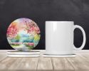 Michigan Apple Blossoms in Watercolor Large Sandstone Coasters Pack of 4 Absorbent Round Coasters Decor Gifts for Men or Women, 4 in, Multicolor