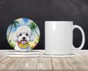 Bichon Frise Luau Large Sandstone Coasters Pack of 4 Absorbent Round Coasters Decor Gifts for Men or Women, 4 in, Multicolor