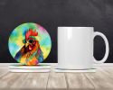 Hippie Animal Rooster Large Sandstone Coasters Pack of 4 Absorbent Round Coasters Decor Gifts for Men or Women, 4 in, Multicolor