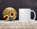 Kansas Sunflowers in Watercolor Large Sandstone Coasters Pack of 4 Absorbent Round Coasters Decor Gifts for Men or Women, 4 in, Multicolor